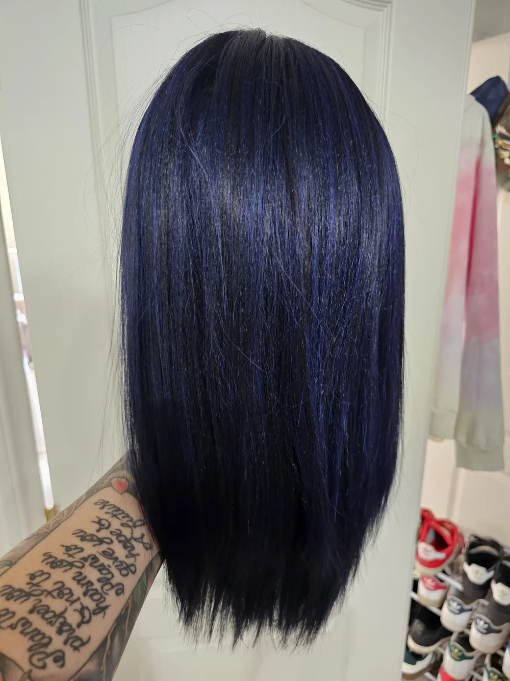 Motown Tress Human Hair Blended Navy And Black Straight Wig